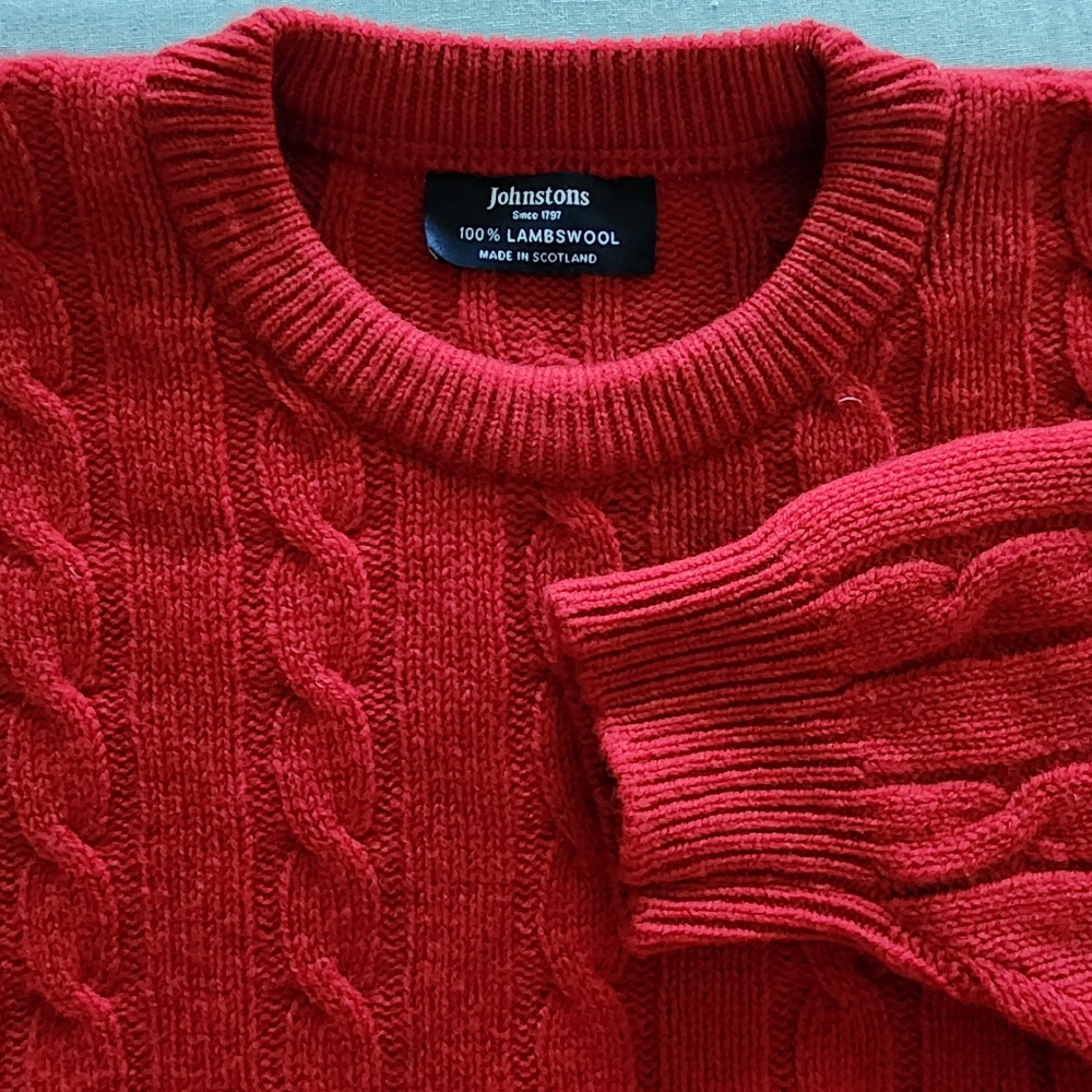 Johnstons Red Cable Knit Lambswool Sweater